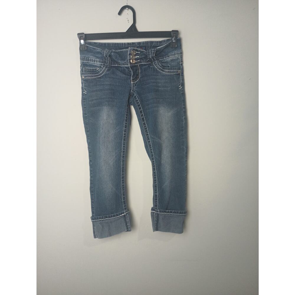Angels Y2K‎ Vintage Women Cropped Jeans size 3 Juniors Gem Micro Low Rise